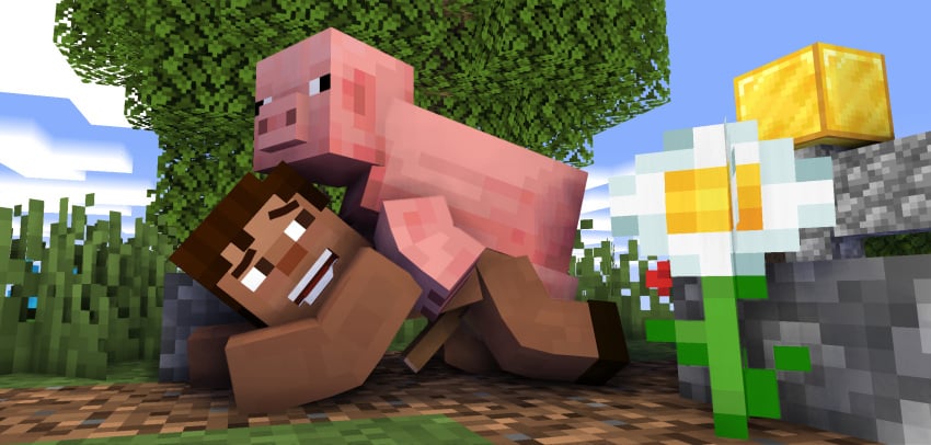 3d anal anal_sex brown_eyes brown_hair domestic_pig duo feral gay genitals hair hi_res human interspecies jesse_(minecraft) male male/male mammal microsoft mine-imator minecraft minecraft:_story_mode minecraftgooner mojang penetration penis pig_(minecraft) suid suina sus_(pig) what xbox_game_studios zoophilia