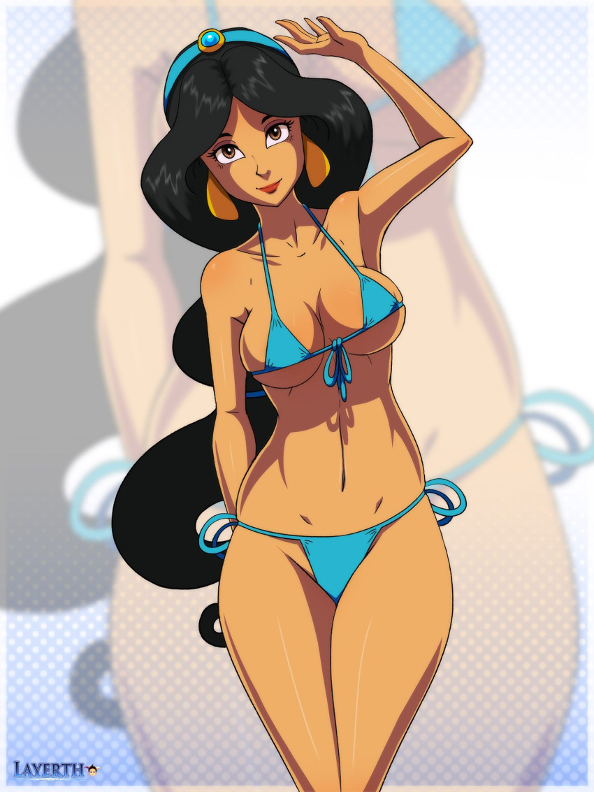 aladdin belly_button bikini blue_panties disney disney_princess fully_clothed layerth looking_at_viewer non-nude panties princess_jasmine sfw swimsuit swimwear teal_panties