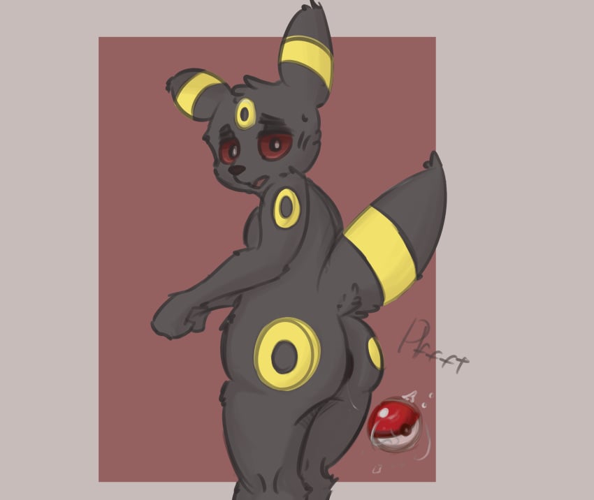 absurd_res anal anal_fluids anonymous_artist anthro anus ass big_butt chubby_male eeveelution expulsion fart gape_fart gaping gaping_anus generation_2_pokemon hi_res looking_at_viewer loose_anus male nintendo pokeball pokemon pokemon_(species) q simple_background solo toy umbreon