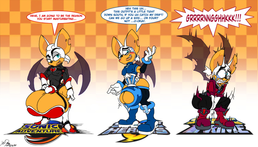 1boy anthro ass ball_bra ball_cleavage bat bat_wings blue_eyes blush english femboy furry girly gloves hips holding_crotch hyper hyper_testicles in_pain large_testicles latex male male_focus male_only nipple_bulge romeo_the_bat rouge_the_bat rule_63 sega sonic_(series) sonic_the_hedgehog_(series) sweat sweatdrop teeth testicles text thick_thighs thighs white_hair xanderdwulfe