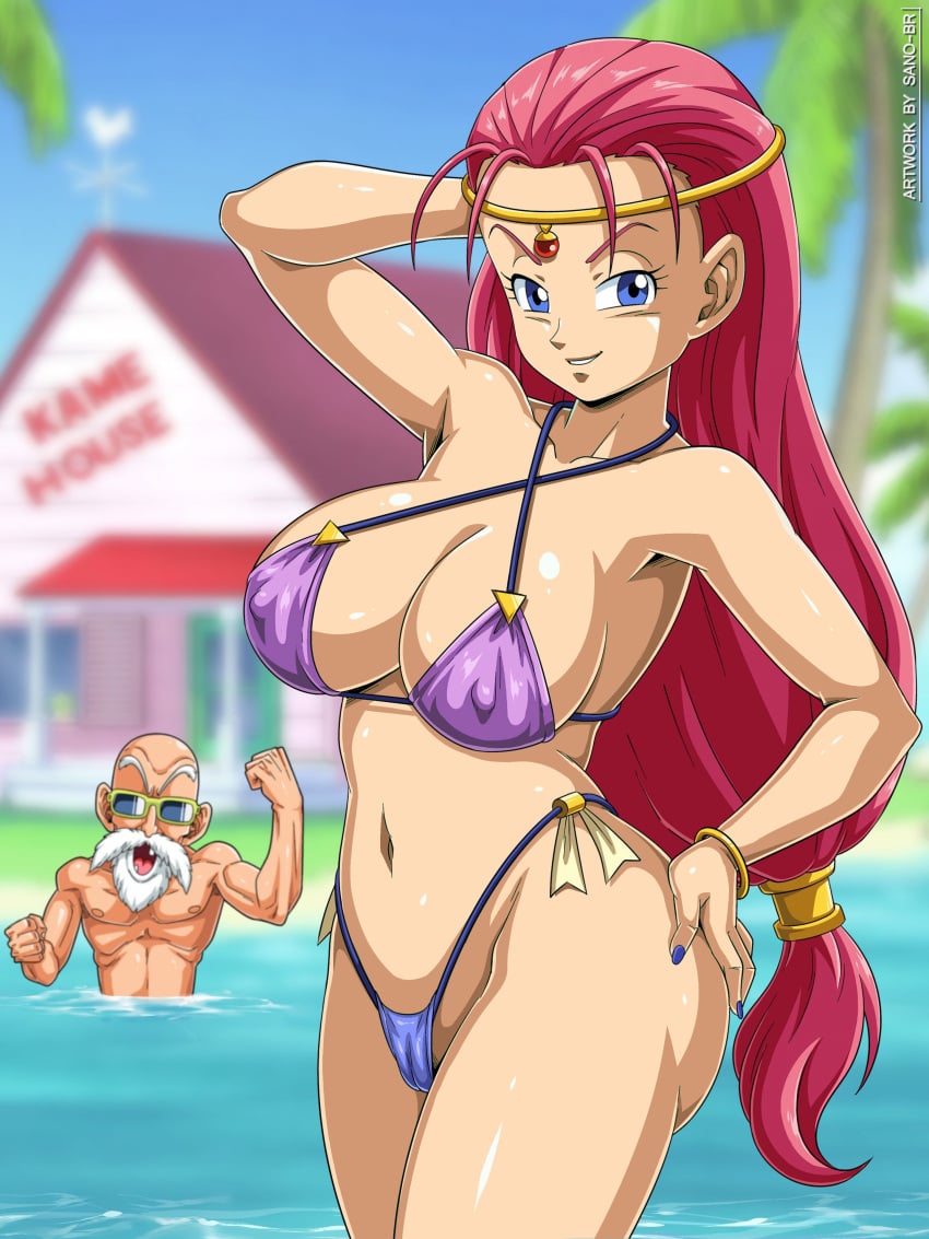 3rd_party_edit big_breasts big_eyes bikini blue_eyes breasts cameltoe caway cleavage curvaceous curvy curvy_figure dat_ass dragon_ball dragon_ball_super dragon_ball_z erect_nipples erect_nipples_under_clothes female female_focus hair_ornament halter_bikini hand_on_ass hand_on_hip hi_res high_resolution highleg highleg_bikini highleg_swimsuit highres hourglass_figure house huge_breasts kame_house labia large_breasts long_hair looking_at_viewer male master_roshi nail_polish navel nipple_bulge nipples nipples_bulge nipples_visible_through_clothing partially_visible_vulva patreon_username pink_hair posing red_border red_hair sano-br shiny shiny_skin shounen_jump side-tie_bikini sideboob small_mouth small_nose smile smooth_skin standing string_bikini swimsuit thick_thighs thighs thin_waist thong_bikini tiara underboob v-shaped_eyebrows very_long_hair water wide_eyed wide_hips