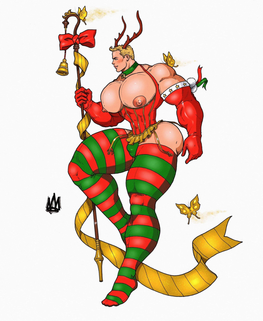 antlers big_chest big_pecs christmas corset huge_chest huge_pecs male male_only muscles muscular muscular_male pecs rodrigolandave8 smooth_chest smooth_skin stockings thick_thighs