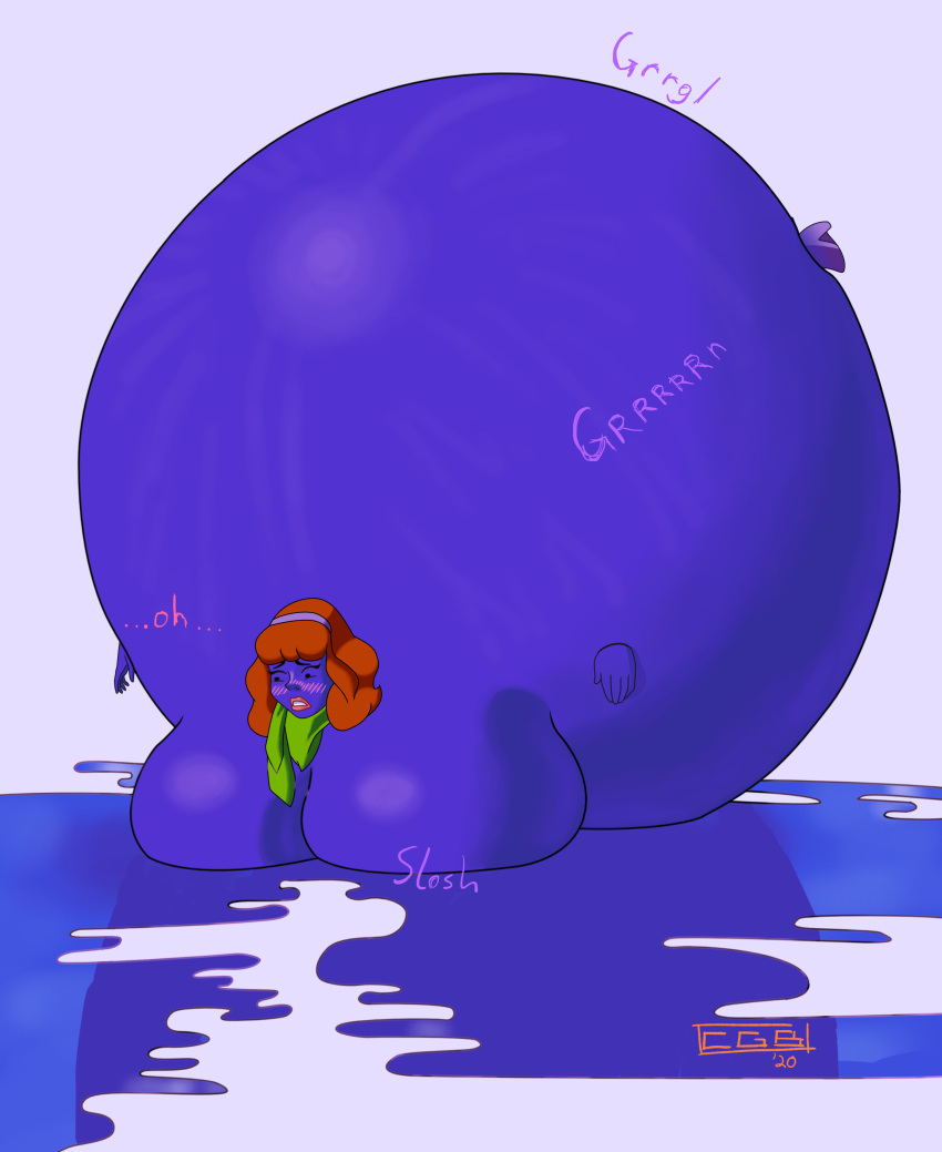 blueberry_girl blueberry_inflation body_inflation chubbygirlblubber daphne_blake fat immobile inflation juice nude nude_female scooby-doo spherical_inflation stretch_marks sunken_limbs swelling