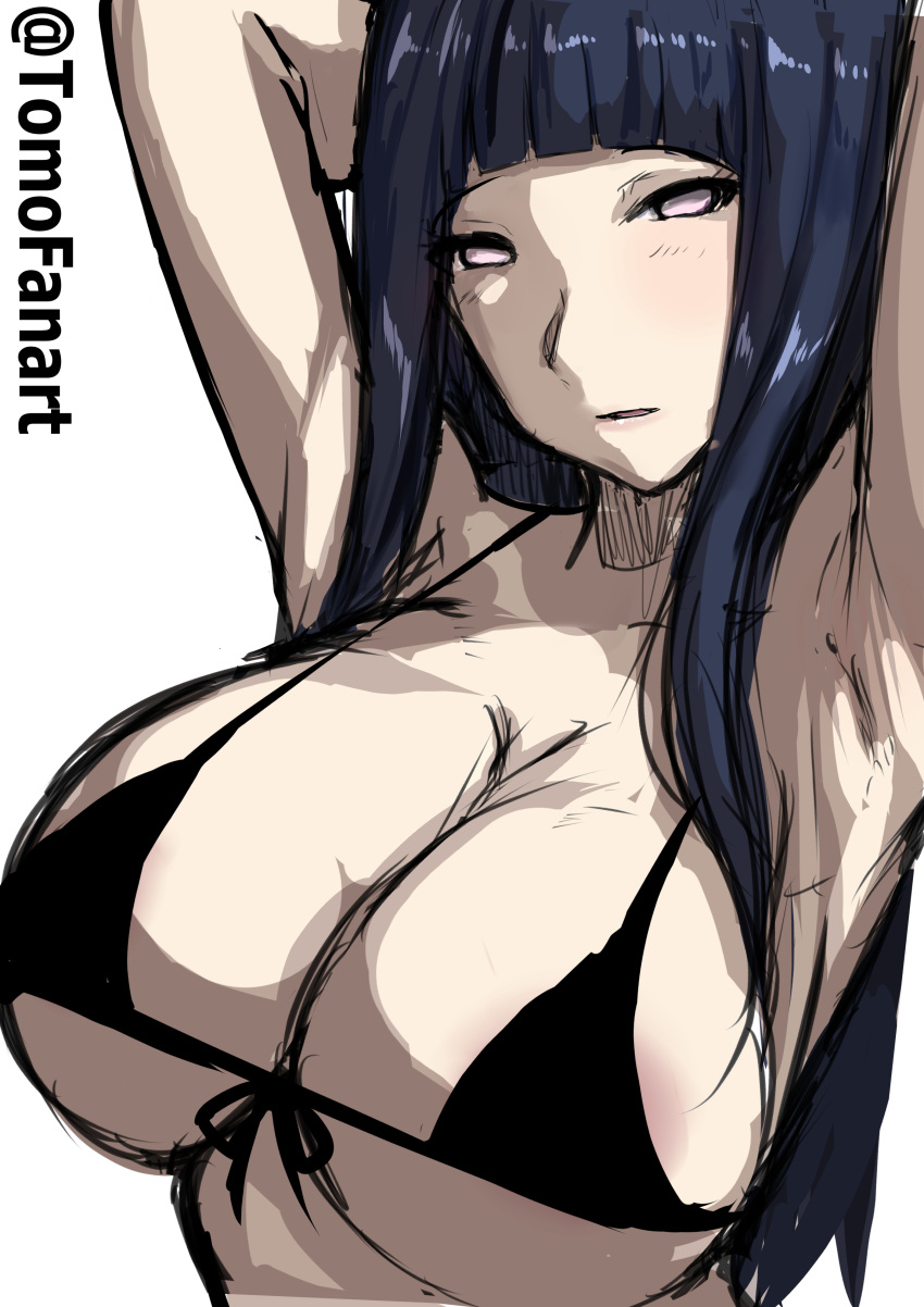 1girls armpit_crease armpit_fetish armpits arms_behind_head arms_up bedroom_eyes big_breasts bikini bikini_top black_swimsuit blue_hair blush busty cleavage female female_focus female_only hi_res high_resolution highres huge_breasts hyuuga_hinata large_breasts light-skinned_female light_skin lips lipstick looking_at_viewer makeup micro_bikini narrowed_eyes naruto naruto:_the_last naruto_(series) naruto_shippuden oppai pale-skinned_female pale_skin pink_eyes pink_lips pink_lipstick pinup pose posing shounen_jump skimpy skimpy_bikini solo solo_female solo_focus swimsuit tomodachi_(tomofanart) violet_eyes voluptuous