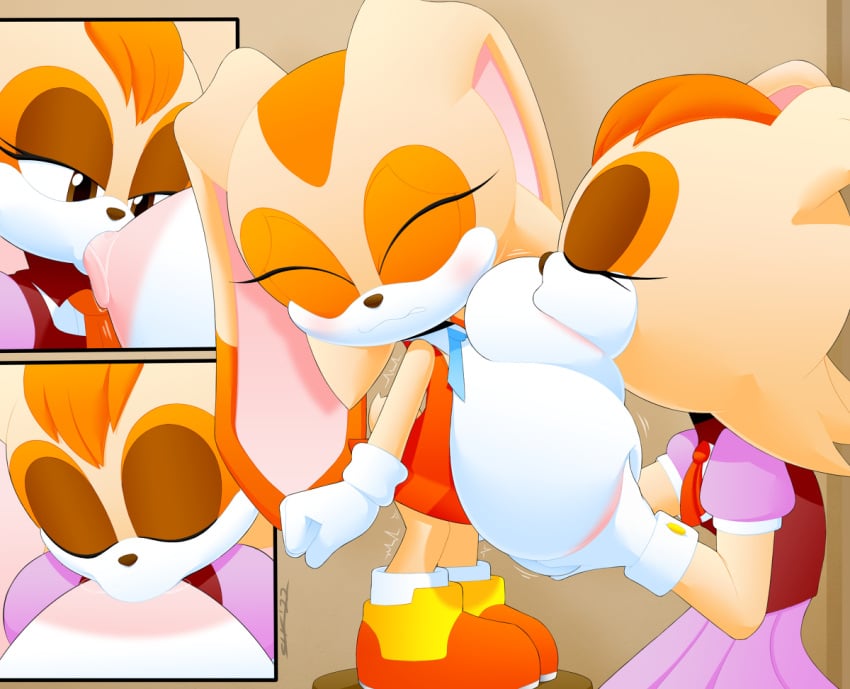 2d 2girls anthro big_breasts blush breast_grab breast_squeeze breast_sucking breasts clothing color comic cream_the_rabbit dress exposed_breasts female female_only furry grope huge_breasts incest jpeg lagomorph large_breasts mother_and_daughter nipple_lick sega shaded slickehedge sonic_(series) sonic_the_hedgehog_(series) vanilla_the_rabbit yuri