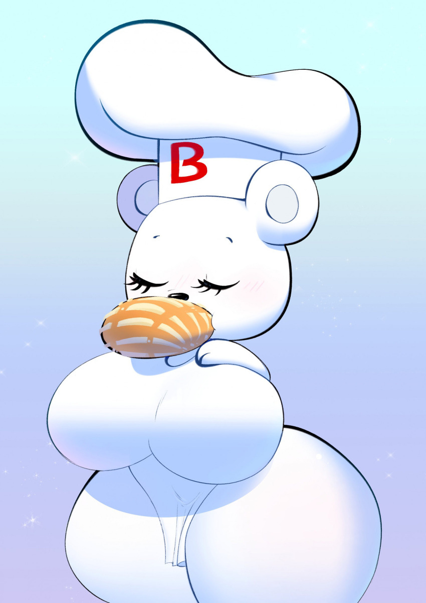 1girls 2d 2d_(artwork) 2d_artwork anthro anthro_only anthro_solo apron apron_only ass background bear bear_ears bear_girl big_boobs big_breasts big_tits bimbo_(bakery) bimbo_bear blush boobs bread breast breasts chef_hat closed_eyes colored digital_media_(artwork) eating eyelashes female female_focus female_only fur furry furry_female furry_only grupo_bimbo hand_on_breast hat hi_res high_resolution highres hips hips_wider_than_shoulders human_only humanoid large_ass large_breasts mascots mu111777 polar_bear shortstack simple_background tits ursid ursid_humanoid white_body white_fur wide_hips