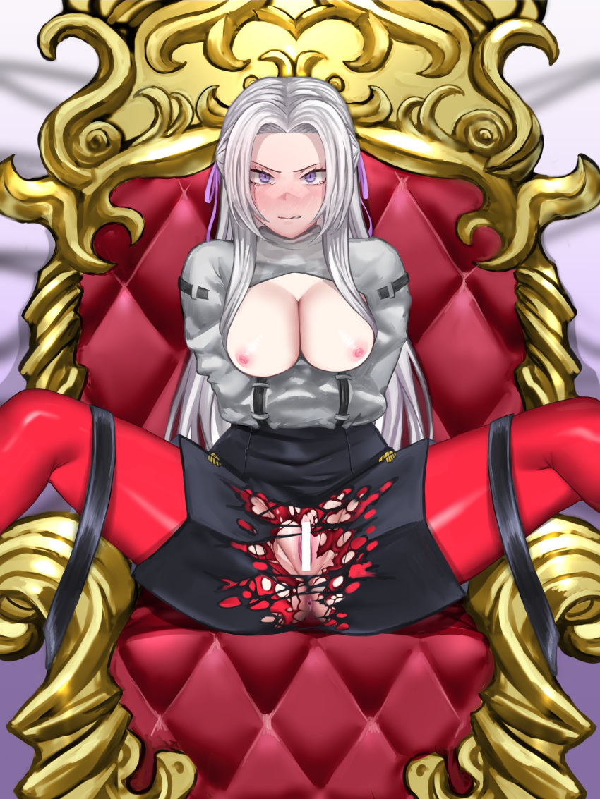 1girls angry anus arm_under_breasts bondage bound bound_legs bound_to_chair breasts breasts_out censored chair_bondage clenched_teeth crossed_arms crying crying_with_eyes_open edelgard_von_hresvelg exposed_breasts female female_only femsub fire_emblem fire_emblem:_three_houses forced forced_presentation garreg_mach_monastery_uniform glaring large_breasts long_hair looking_at_viewer nintendo nipples pantyhose pocari66 presenting purple_eyes pussy rape restrained royalty shorts solo spread_legs straitjacket throne torn_clothes unhappy_female very_long_hair white_hair