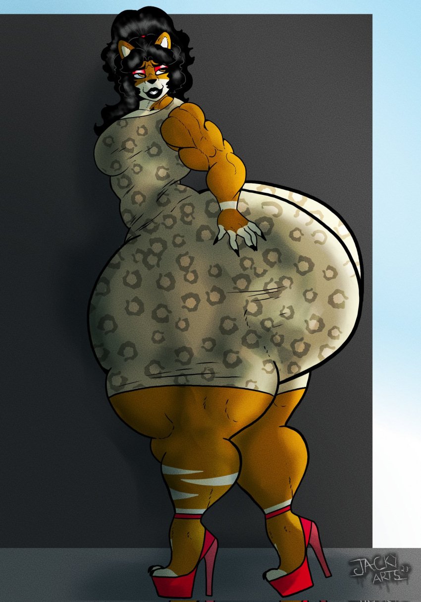 1boy anthro ass ass_bigger_than_head big_ass big_butt bubble_ass bubble_butt canid canine dress fat_ass fat_butt femboy girly heels huge_ass huge_butt hyper_ass jacky_arts makeup male male_only massive_ass muscular muscular_femboy muscular_male thick_ass thick_thighs venus_(jacky_arts)