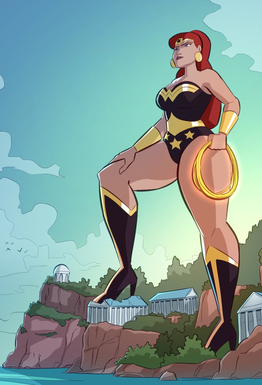 1girls big_breasts blue_eyes breasts caiman2 cleavage dc_comics dcau doris_zeul female female_only giant_female giantess giganta justice_league_unlimited lasso_of_truth redhead tagme themyscira thick_thighs wonder_woman_(cosplay) wonder_woman_(series)