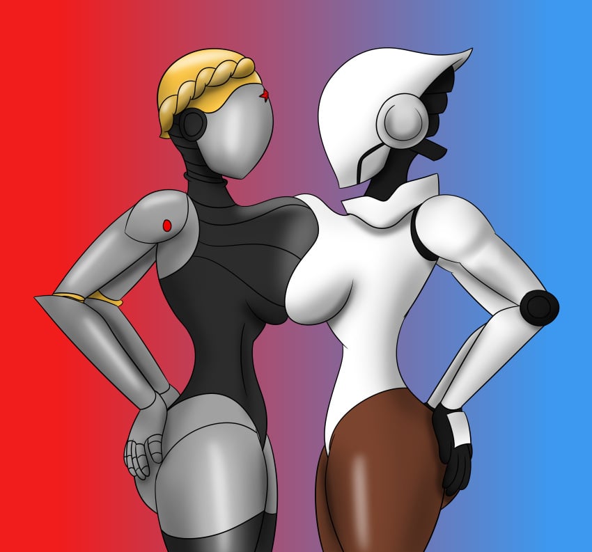 2girls android atomic_heart breast_press breast_squeeze breasts breasts_frottage crossover curvy dark-skinned_female dark_skin duo faceless_character faceless_female female female_only female_robot gynoid haydee haydee_(game) huge_breasts humanoid looking_at_viewer metallic_body reaper2545 right_(atomic_heart) robot robot_girl robot_humanoid tagme the_twins_(atomic_heart) thick_thighs twins wide_hips yuri