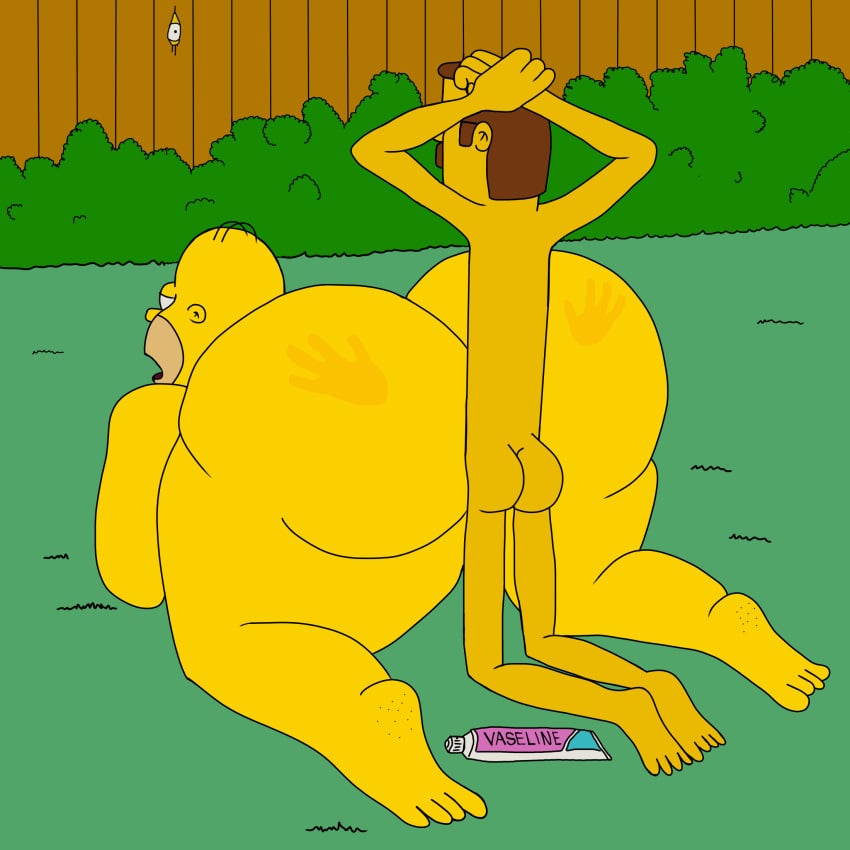 2boys anal anal_sex ass chubby fat_ass fat_butt fat_man gay homer_simpson male male_only ned_flanders nude the_simpsons unknown_artist yellow_skin