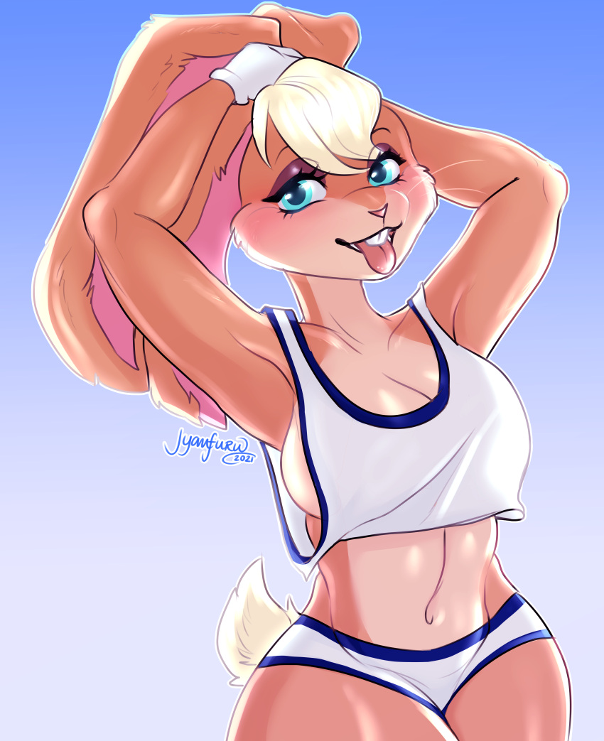 anthro anthro_only armpits arms_behind_head arms_up basketball blep blonde_hair blue_eyes blush blushing_at_viewer breasts buckteeth bunny_ears bunny_girl bunny_teeth cleavage crop_top eyeshadow female female_focus female_only fit fit_female fluffy furry furry_only girl gloves jyansfw lola_bunny loose_shirt makeup rabbit rabbit_ears rabbit_girl rabbit_tail revealing revealing_clothes short_hair short_tail shorts side_boob sideboob smile smiling smiling_at_viewer space_jam sweat sweaty sweaty_body tail teasing thick thick_thighs tight_shorts tongue tongue_out tummy tying tying_hair