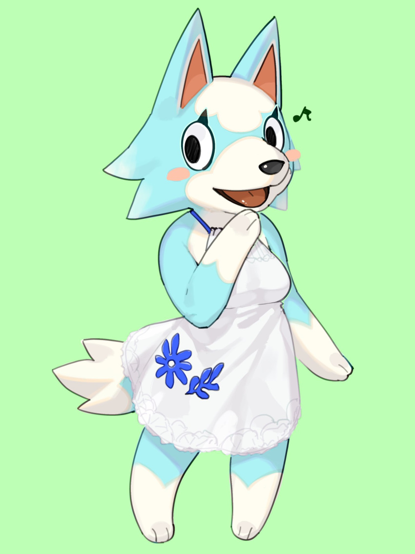 animal_crossing anthro big_breasts blue_body blue_fur blush breasts canine clothed clothing cute female furry kame_3 nintendo paws skye_(animal_crossing) solo tagme tail white_fur