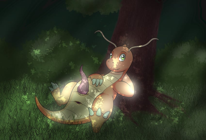 anus chunkypandaroo dragonite erection feral forest male nintendo plant pokemon presenting solo tree