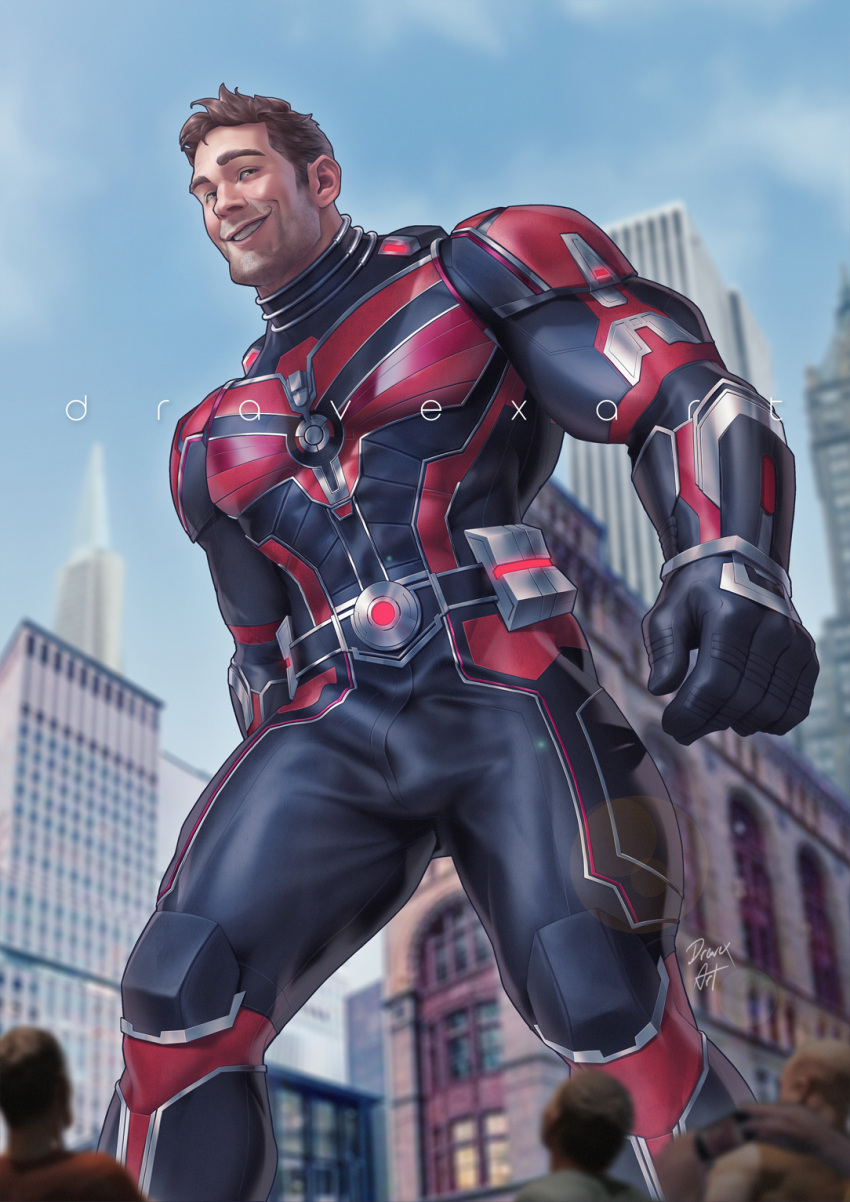 actor ant-man bulge celebrity dravexart giant in_character male male_only marvel muscles muscular muscular_male outdoors outside paul_rudd scott_lang smiling