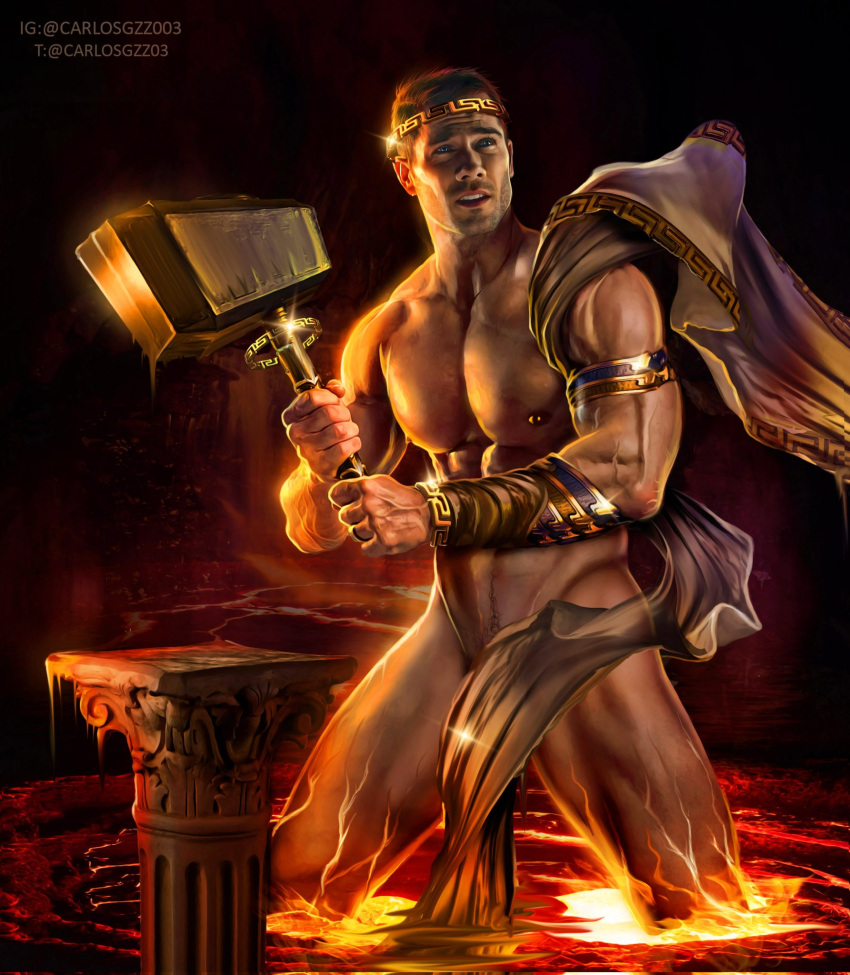 1boy actor carlos_gzz celebrity deity european_mythology god greek_mythology hammer hephaestus in_character luke_macfarlane male male_only muscles muscular muscular_male mythology public_domain real_person