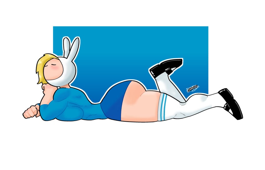 adventure_time big_ass big_breasts big_butt big_muscles blonde_female blonde_hair cartoon_network fionna_the_human_girl light-skinned_female light_skin on_stomach thedorodaddy thick_ass thick_thighs thighhighs thighs