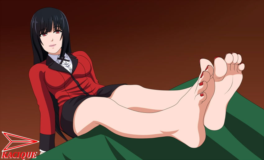 black_hair feet female foot_fetish jabami_yumeko kacique kakegurui nail_polish red_eyes red_nails soles toes