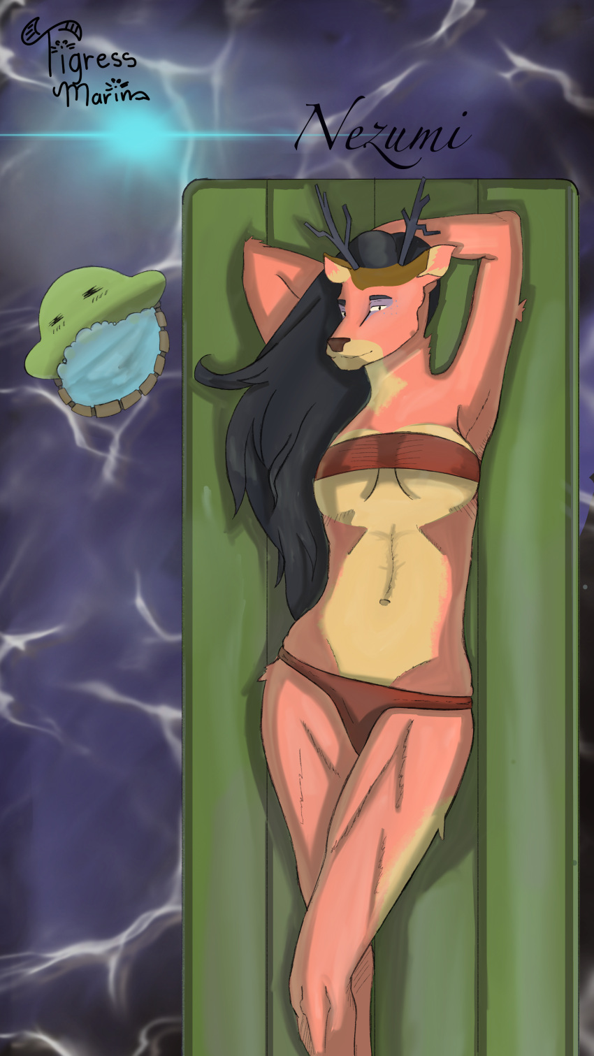 art bikini color fanart_skinline female female_only female_solo floatie fur furry light pool pose reindeer reindeer_antlers shadow skinlines solo teamfight_tactics tigressmarin