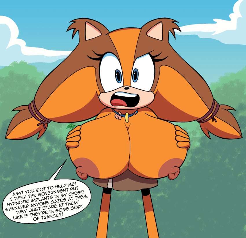 1girls 2023 altzegoz_(artist) big_hair big_nipples clueless dialogue facing_viewer female female_focus female_only hands_on_breasts hands_on_own_breasts holding_breast holding_own_breast huge_breasts mentioned_character mouth_open necklace orange_skin sega solo solo_female sonic_(series) sonic_boom sonic_the_hedgehog_(series) sticks_the_badger sticks_the_jungle_badger sticks_the_tejon tall_female text