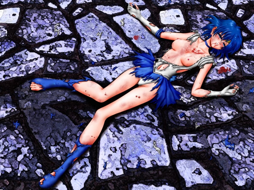 ami_mizuno bishoujo_senshi_sailor_moon blue_hair breasts clothing female female_only h@ruki human injury lying pale_skin sailor_mercury skirt small_breasts solo tagme torn_clothes torn_clothing