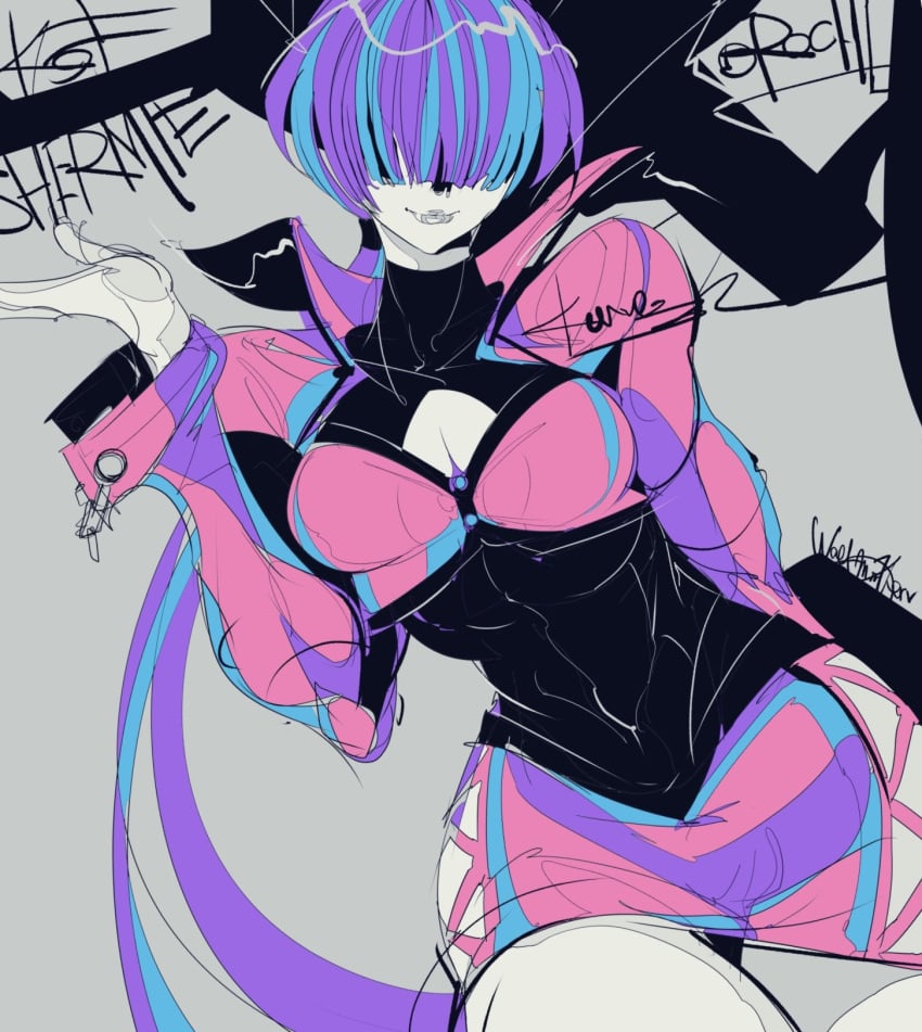 1girls big_breasts boob_window curvaceous curvy_figure king_of_fighters light-skinned_female light_skin long_hair ponytail purple_hair shermie_(kof) thick_thighs thighs wolfmarker