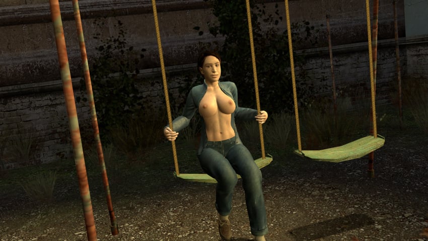 1girls 3d artist_request big breasts citizen clothed female female_focus female_only garry's_mod half-life half-life_(series) half-life_2 human human_female human_only nipples nude_female possing sitting solo