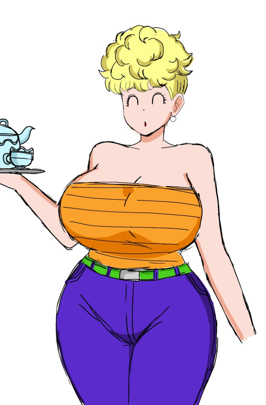 1girls blonde_hair blonde_hair_female curvaceous curvy dragon_ball female female_only milf momiji_(artist) orange_tubetop panchy panchy_(dragon_ball) panchy_briefs solo solo_female white_background