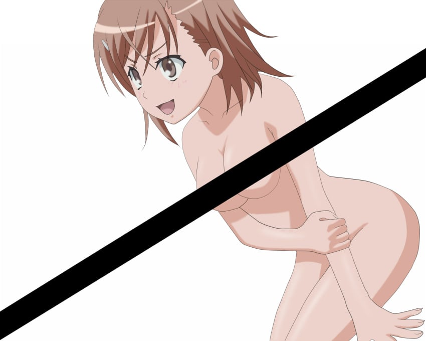 10s 1girls 2010 alternate_breast_size bare_hips bare_legs bare_shoulders blush breasts brown_eyes brown_hair brunette censor_bar censored collarbone completely_nude completely_nude_female convenient_censoring female hair_ornament hairclip hips matching_hair/eyes medium_breasts misaka_mikoto nude nude_female open_mouth short_hair solo soma_jin teenage_girl teenager to_aru_kagaku_no_railgun to_aru_majutsu_no_index white_background young