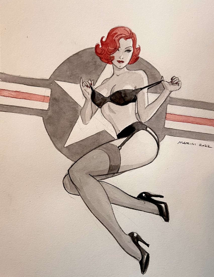 caprice enrico_marini high_heels legs pin_up pin_up_girl red_hair stockings