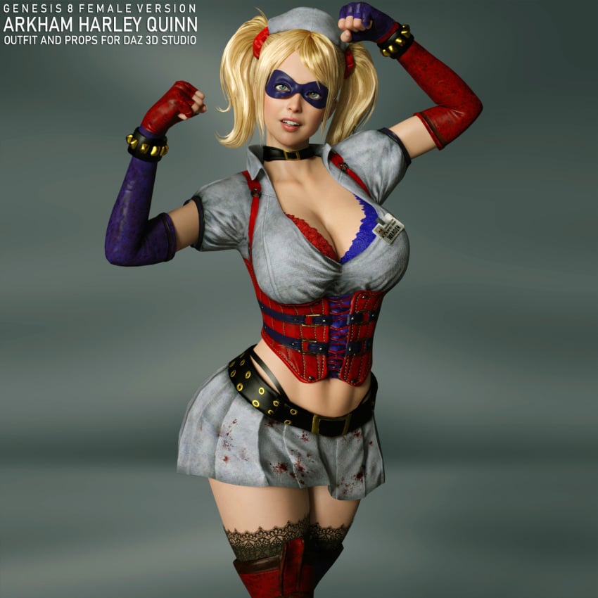 1girls 3d 3d_(artwork) agnez_(guhzcoituz) batman:_arkham_asylum batman_(series) big_breasts blonde_hair blue_eyes busty cleavage dc dc_comics eyebrows eyelashes eyemask eyes female female_only fully_clothed guhzcoituz hair harley_quinn_(cosplay) hourglass_figure large_breasts light-skinned_female light_skin lips original original_character pigtails solo thighs toned toned_female waist wide_hips