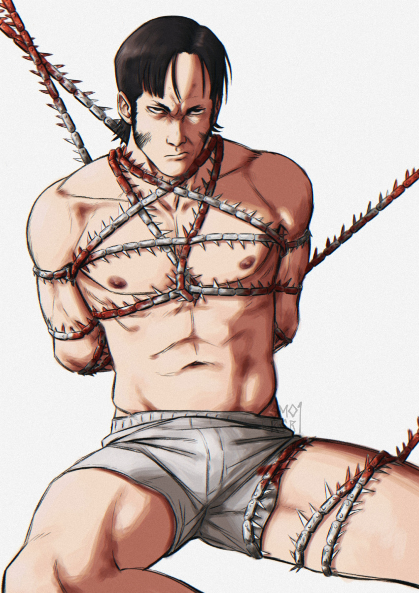 bondage bulge chainsaw_man cigarette katana_man male male_only malesub rope scars