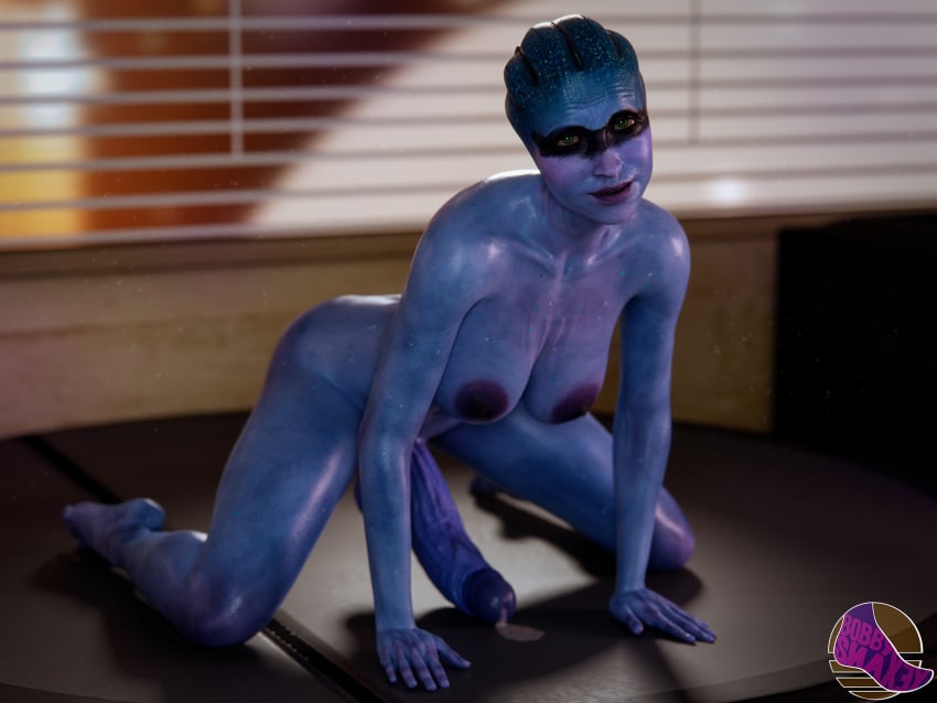 1futa 3d 3d_(artwork) asari asari_futanari big_breasts big_penis blender blender_(software) bobbysnaxey cum_leaking feet futa_only futanari leaking_cum mass_effect mass_effect_andromeda peebee pinup solo