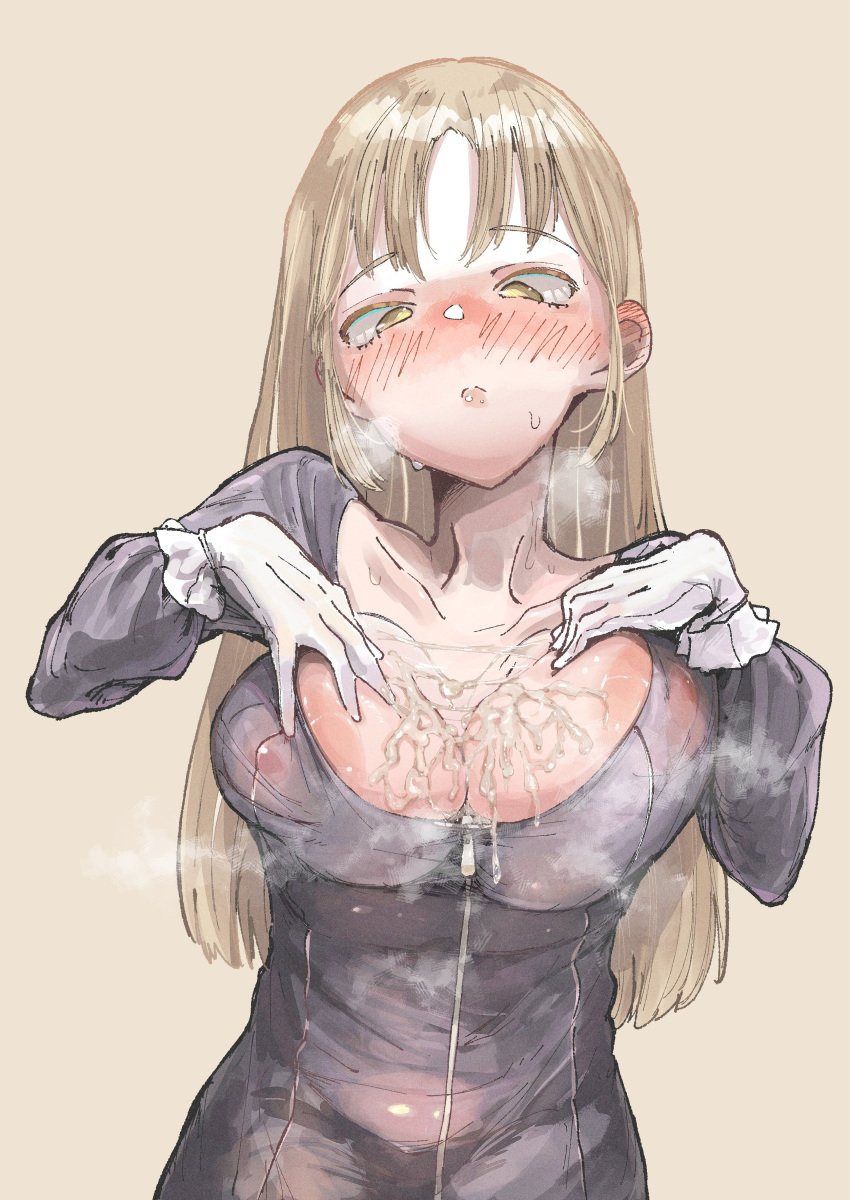 big_breasts blush blushing cum cum_on_body cum_on_breasts cum_string cum_trail huge_breasts nijisanji president_r18 sister_claire sister_cleaire solo solo_female solo_focus steam steaming_body virtual_youtuber