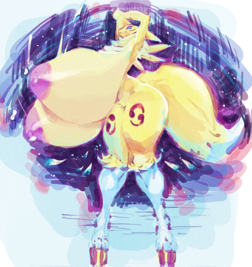 arms_above_head bandai_namco breasts digimon digimon_(species) drawfruit female honhearthy huge_breasts renamon thick_thighs video_games wide_hips