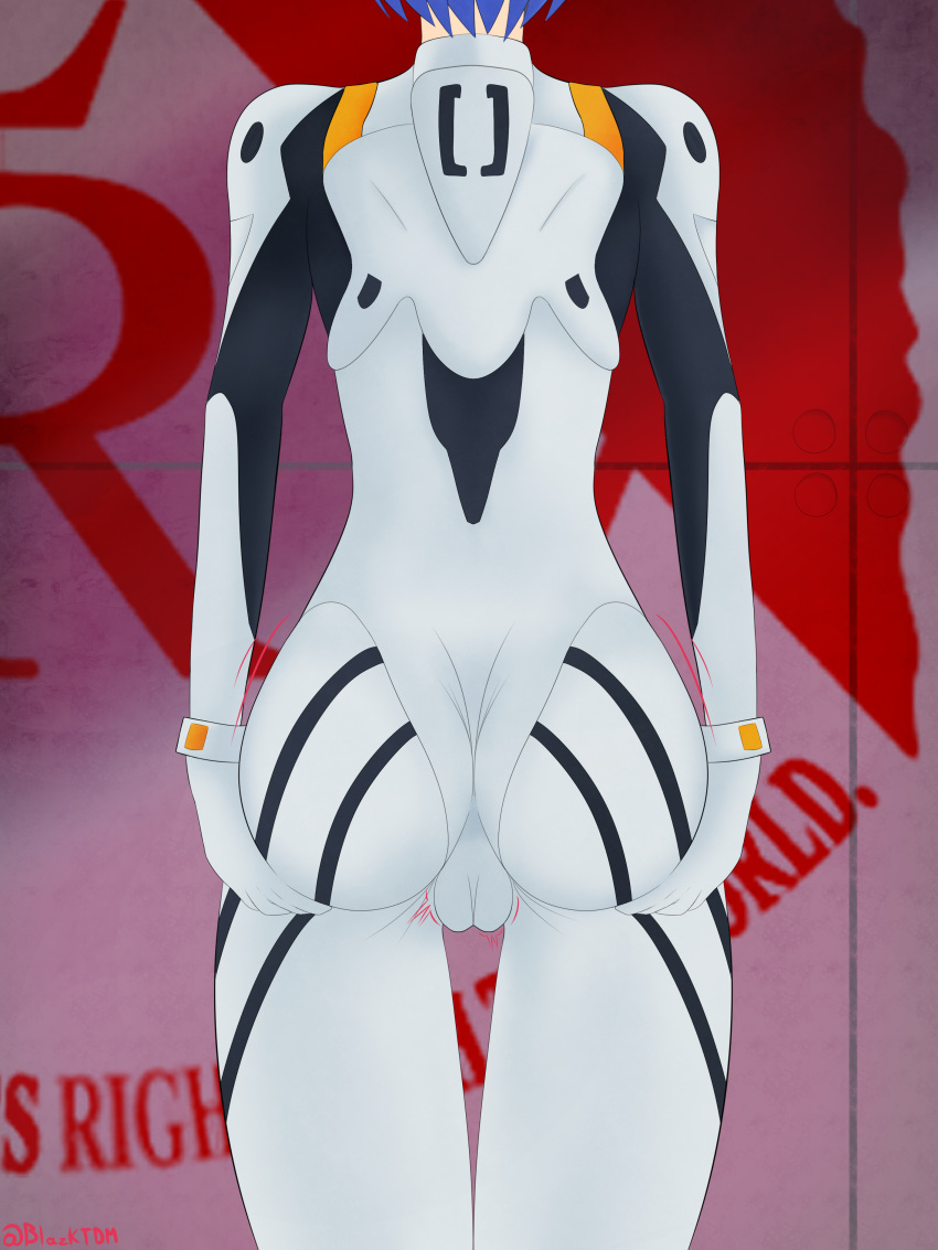 1girls artist_request ass ass_grab big_ass big_butt blue_hair bodysuit breasts female human neon_genesis_evangelion nerv pale-skinned_female pale_skin pilot_suit plugsuit pussy rei_ayanami short_hair spread_ass