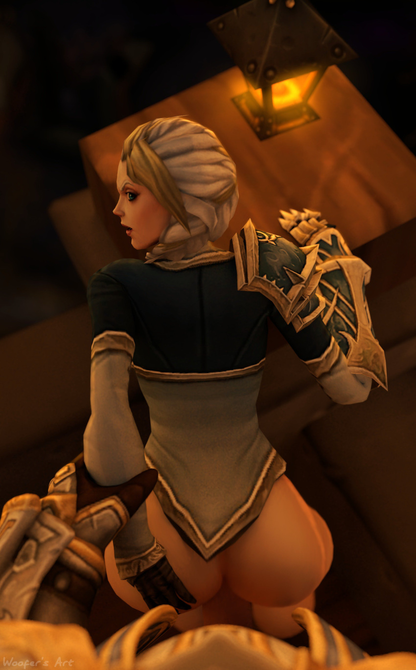 3d anal anal_sex anal_sex anduin_wrynn bent_over blizzard_entertainment blonde_hair human human_(world_of_warcraft) jaina_proudmoore light-skinned_female light-skinned_male light_skin looking_back pov sex warcraft white_hair woofers-art world_of_warcraft