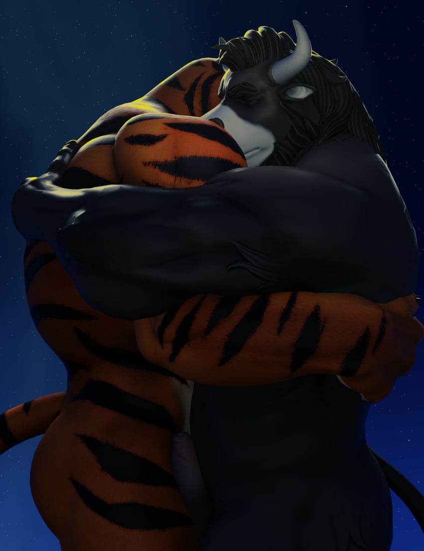 2boys 3d 3d_(artwork) absurd_res agamid anthro ass bara bearded_dragon big_penis bovid bovine brown_body brown_fur buru_(buruthebull) cuddling disney duo embrace erect_penis erection felid foreskin fur furry furry_only gay genitals hi_res humanoid_genitalia humanoid_penis lizard male male/male male_only mammal muscular muscular_male night nude pantherine penis render reptile scalie simple_background tiger tiger_dancer_(zootopia) unretracted_foreskin valorlynz yaoi zootopia