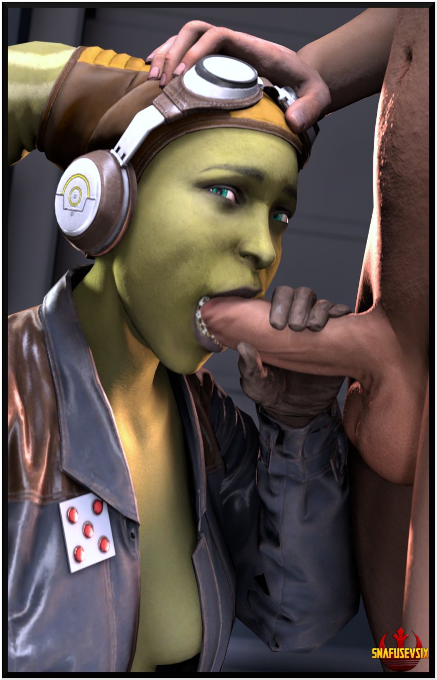 1boy 1girls big_penis blowjob fellatio female goggles green-skinned_female green_skin hera_syndulla human human_on_humanoid humanoid interspecies light-skinned_male light_skin male snafusevsix source_filmmaker star_wars star_wars_rebels straight twi'lek