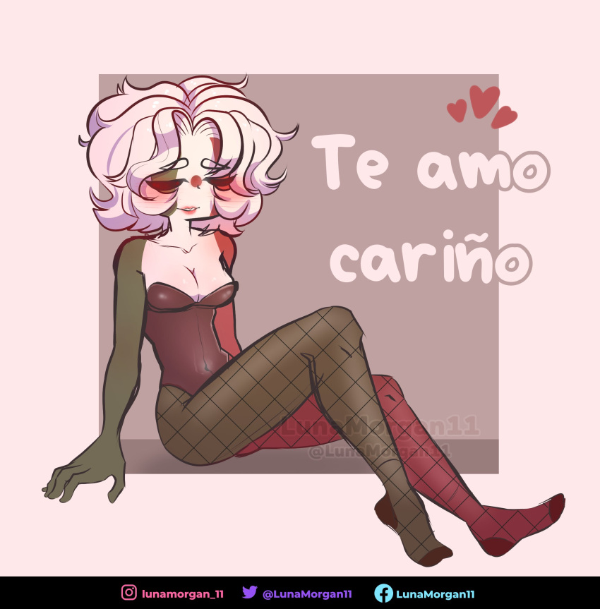 ._. 1girls blush closed_eyes clothing countryhumans countryhumans_girl heart heels lipstick mexico_(countryhumans) safe short_hair small_breasts spanish_text text white_hair