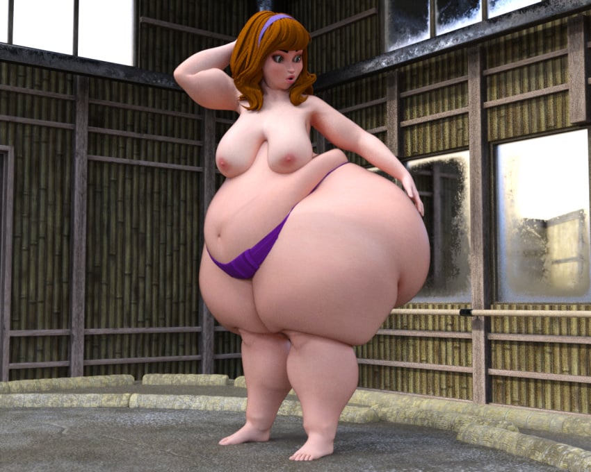 1girls 3d ass belly big_belly breasts coomcheese daphne_blake fat female female_sumo huge_ass loincloth mawashi nipples obese overweight red_hair scooby-doo sumo