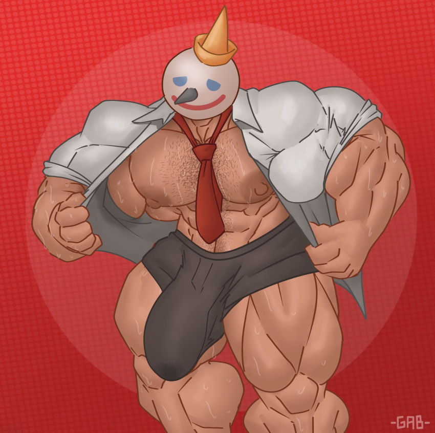 abs bara biceps bulge flaccid gab_art gay hairy hairy_chest hairy_male hairy_pecs huge_penis hyper hyper_balls hyper_bulge hyper_genitalia hyper_testicles jack_box jack_in_the_box male male_focus male_only mascot masked_male muscle muscles muscular muscular_arms muscular_ass muscular_back muscular_legs muscular_male muscular_thighs nipples open_shirt pecs solo solo_male sweat sweating sweating_profusely sweaty sweaty_body sweaty_genitalia sweaty_muscles sweaty_thighs thick_thighs tie tight_clothing veins veiny_penis