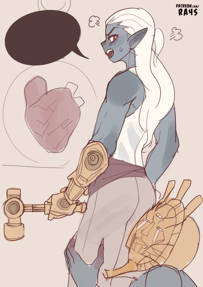 2boys 2d annoyed ass ass_grab ass_worship colored_sketch dagoth_ur dark_elf dark_skin dunmer elf elf_ears face_on_ass gay gold_mask grey_skin hammer holding_hammer holding_weapon humanoid kneeling male male_only mask morrowind nerevar nerevarine non-nude pointy_ears ra4s red_eyes side_view simple_background speech_bubble standing sweatdrop the_elder_scrolls twink weapon white_hair white_top yaoi