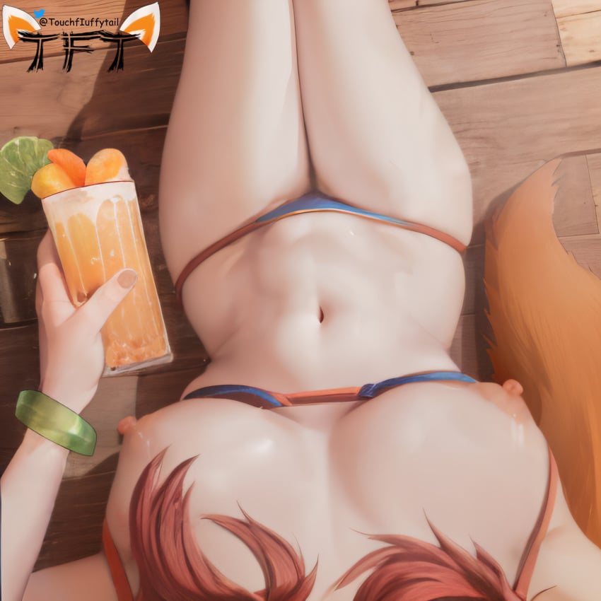 ai_generated bikini bikini_bottom drinking fate/grand_order fate_(series) female_only female_pov fox_girl fox_tail solo_female stable_diffusion tamamo_nine tamamo_no_mae_(fate) touchfluffytails