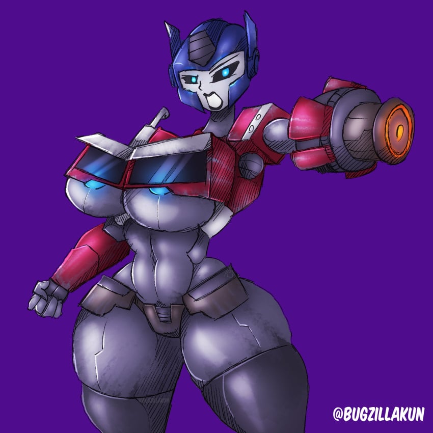 abs angry_face armor barely_contained belt black_lipstick blue_areola blue_eyes bugzilla bursting_breasts cannon color gynoid helmet huge_breasts humanoid optimus_prime rule_63 stockings thick_thighs transformers transformers_rise_of_the_beasts windshield