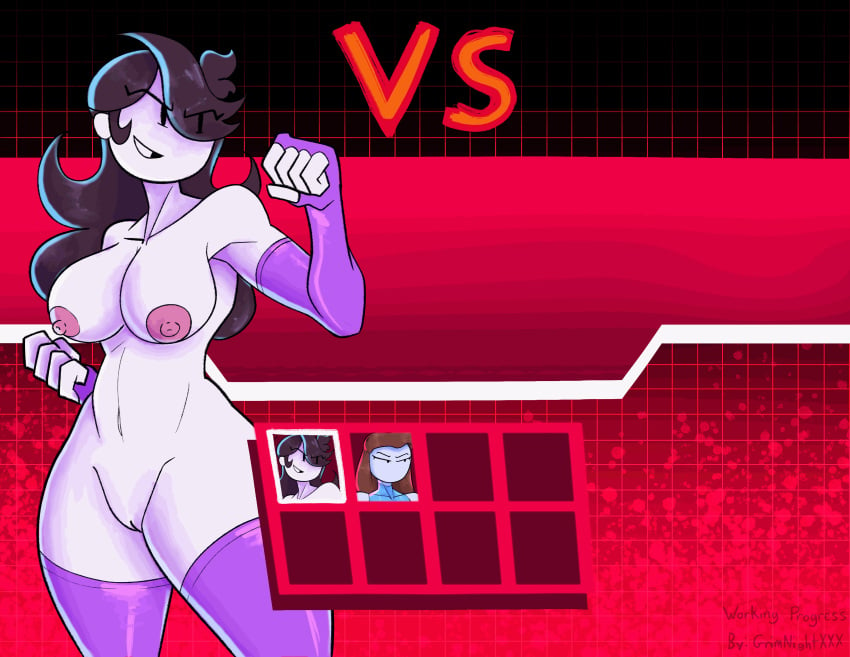 angry animated armwear battle big_breasts big_butt carliabot casual character_select effectively_nude exposed_torso female fighting fighting_game fighting_stance grimnightxxx human jaiden jaiden_animations latex latex_gloves latex_suit legwear let_me_explain_studios muscular nipples pale_skin pussy rebecca_parham self_upload thick_thighs work_in_progress youtube youtuber