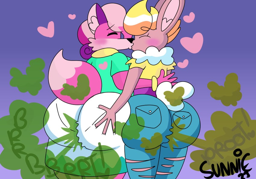 2girls allison_goleta ass ass_in_dress brappycatty butt_grab fart fart_fetish farting female female_only fetish kissing lesbian lesbian_kiss lesbians melody_amaranth super_lesbian_animal_rpg