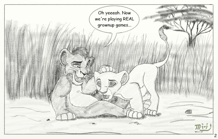 cub disney feline female female_feral feral fur kiara kovu lion lioness male mammal mirri monochrome sketch straight the_lion_king the_lion_king_ii:_simba's_pride