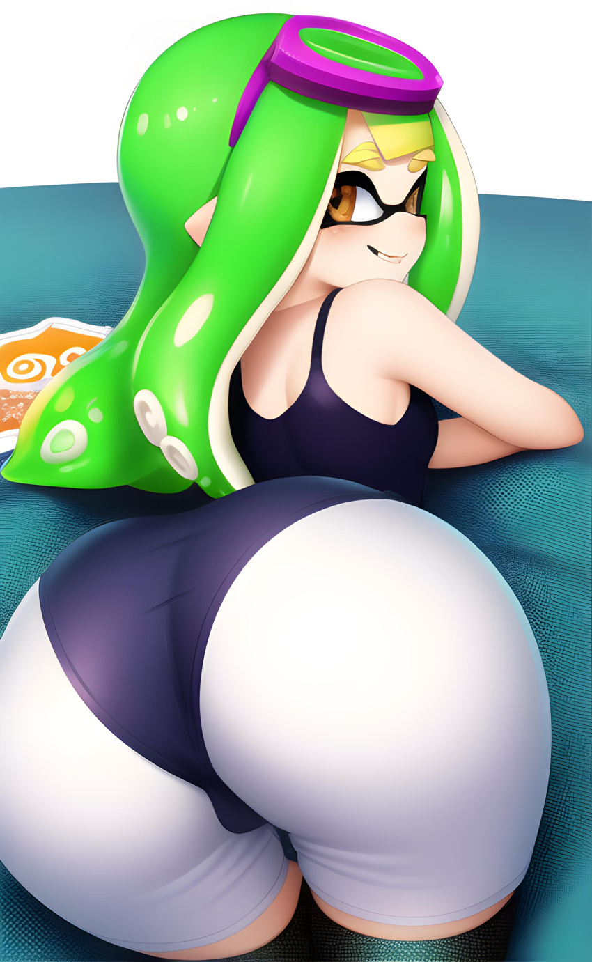 ai_generated ai_upscaled ass ass_focus brown_eyes cephalopod clothed clothed_female green_hair hentai_diffusion humanoid inkling inkling_girl nintendo simple_background smile smiling_at_viewer smirking smirking_at_viewer solo solo_female splatoon sports_uniform sportswear stable_diffusion swimsuit yellow_eyebrows