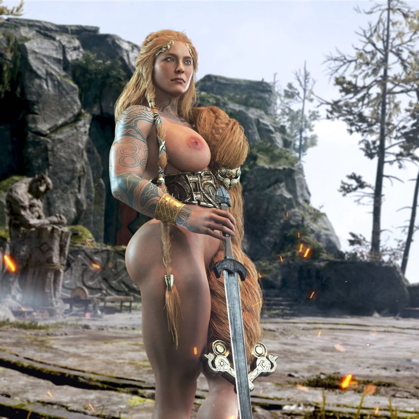 1girls 3d 3d_(artwork) aesir_(norse_mythology) areolae ass belt big_ass big_breasts big_butt blonde_hair blue_eyes braided_hair breasts cameltoe female female_focus female_only fit fit_female god_of_war god_of_war_ragnarok goddess hips jinxie_lizzy long_hair looking_away milf muscular muscular_female mythology naked naked_female nipples norse_mythology nude nude_female outdoors pussy santa_monica_studio side_view sif_(god_of_war) solo sony_corporation sony_interactive_entertainment sword tattoo tattooed_arm tattoos thick_thighs thighs toned toned_female wide_hips